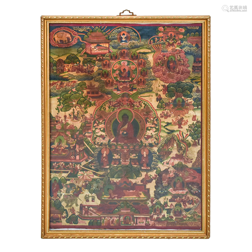 FRAMED CHINESE QING SHAKYAMUNI THANGKA