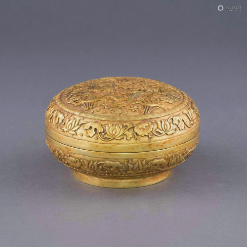 GILT BRONZE DRAGON RELIEF LIDDED BOX