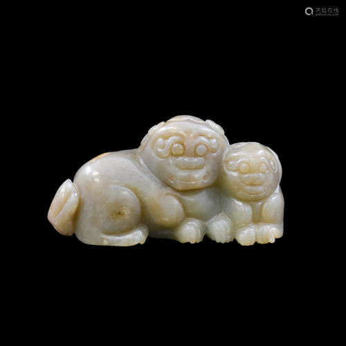 CARVED CHINESE JADE OF TIGER AND CUB
