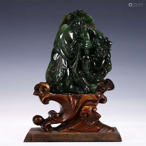 A CHINESE JASPER CARVED FIGURAL DECORATION