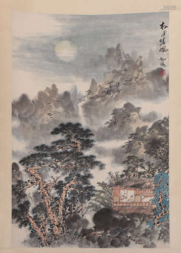 A CHINESE PAINTING OF LANDSCAPE AND FIGURES