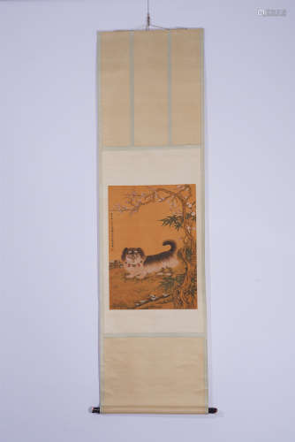 A CHINESE SCROLL PAINTING DEPICTING A DOG