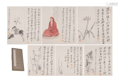 A CHINESE ALBUM CONTAINING PAINTINGS AND CALLIGRAPHY