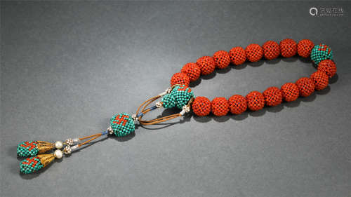 A CHINESE CORAL RED PRAYER BEADS