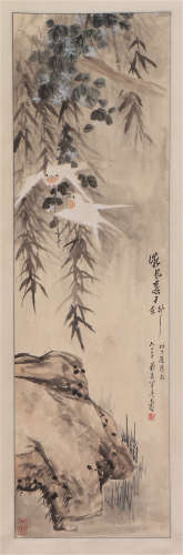 A CHINESE PAINTING OF WHITE BIRDS AND FLOWERS
