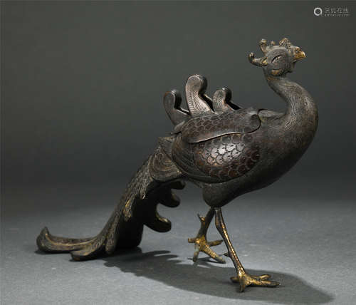 A CHINESE BRONZE MYTHICAL BEAST SHAPED INCENSE BURNER