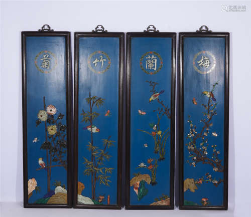 FOUR CHINESE HARD-STONES INLAID HANGING SCREENS
