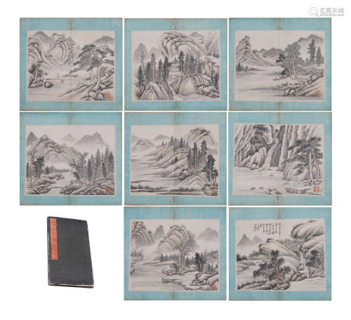 A CHINESE PAINTING ALBUM OF LANDSCAPE AND FIGURES