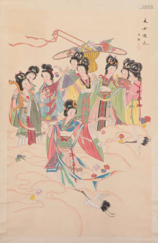 A CHINESE PAINTING OF IMMORTAL LADIES