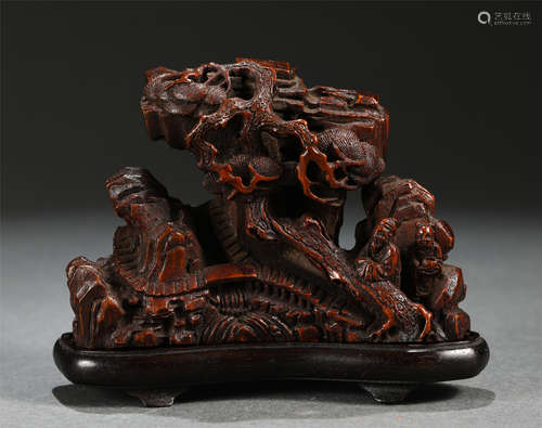 A CHINESE BAMBOO CARVED LANDSCAPE&FIGURES DECORATION