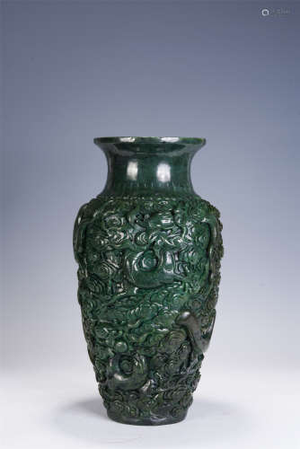 A CHINESE CARVED DRAGON-CLOUD JASPER VASE