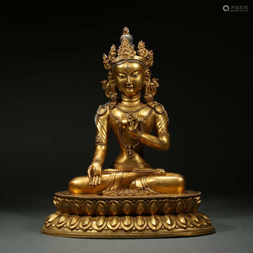 Gilt bronze white Tara Buddha statue, Qing Dynasty, China