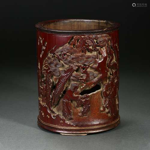 Chinese Qing Dynasty Bamboo Sculpture Pen Holder