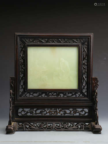 Hetian Jade Screen, Red Sandalwood Seat, Qing Dynasty, China