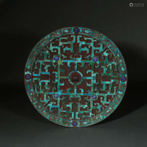 Glass mirror inlaid with turquoise, Han Dynasty, China