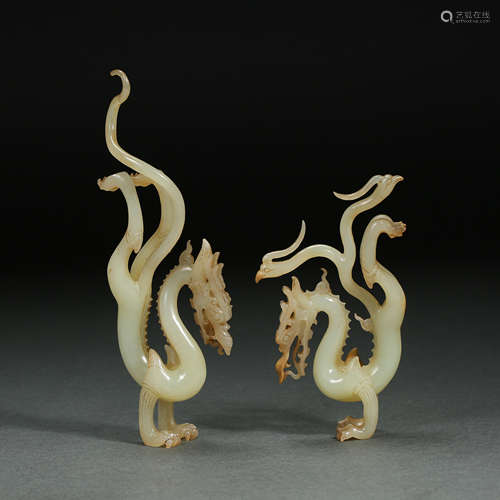 A pair of Hetian jade dragons, China