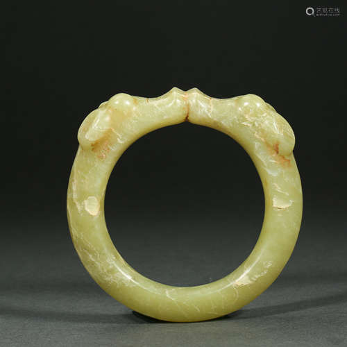 Chinese hongshan Culture Hetian Jade Double Dragon Bracelet