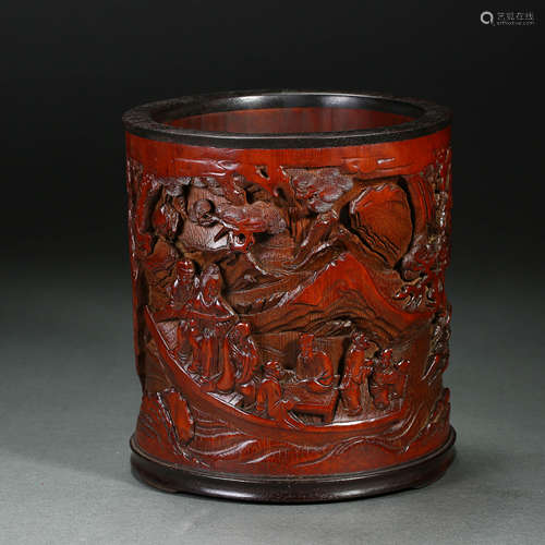 Chinese Qing Dynasty Bamboo Sculpture Pen Holder