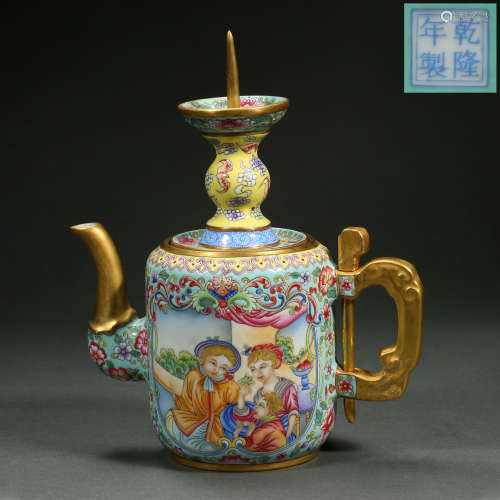 Chinese Qing Dynasty Western Character Candlestick Oil Can