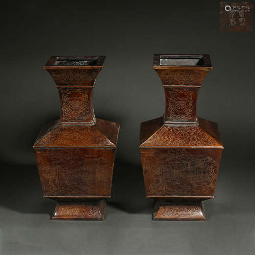 A pair of bronze vases, China