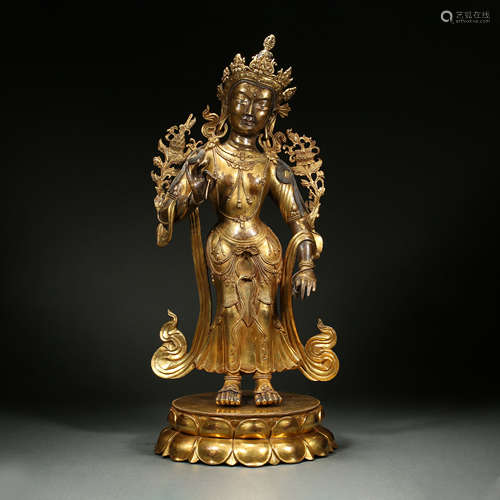 Guanyin Bodhisattva, gilt bronze, Qing Dynasty, China