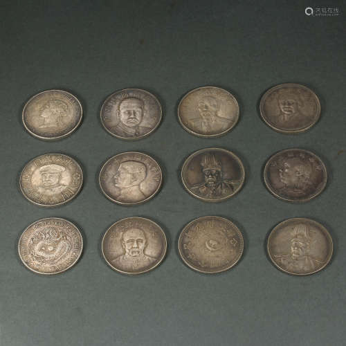 A set of silver dollars (12), Qing Dynasty, China