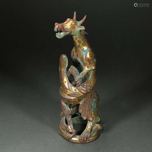 chinese dragon statue inlaid with gold and silver