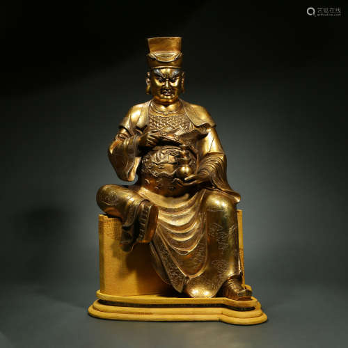 Gilt bronze Zhao Gongming, God of Wealth, Ming Dynasty, Chin...