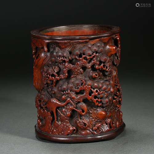 Chinese Qing Dynasty Bamboo Sculpture Pen Holder