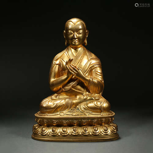 Gilt bronze Buddha statue, Guru, Qing Dynasty