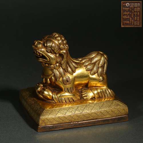 Gilt bronze lion seal, China