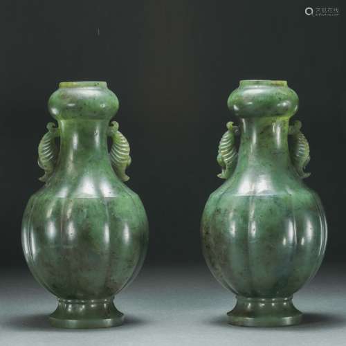 A PAIR OF JASPER KETTLE, QING DYNASTY