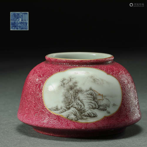 QING DYNASTY, PORCELAIN JAR, DECIPTS LANDSCAPE