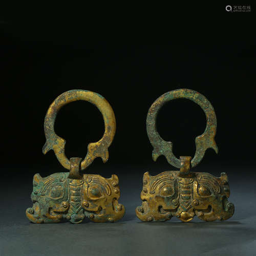 HAN DYNASTY, GILT BRONZE BEAST FACE KNOCKER