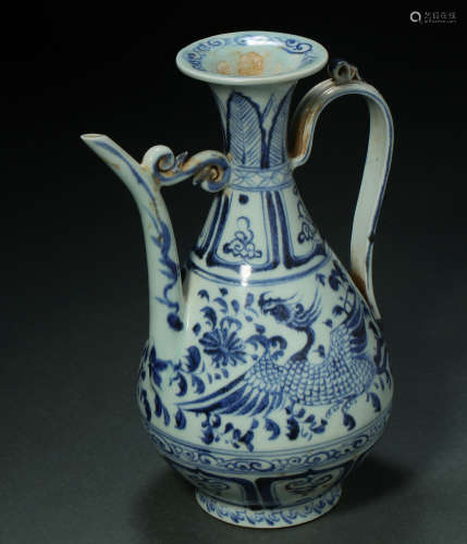 YUAN DYNASTY, BLUE AND WHITE PORCELAIN POT