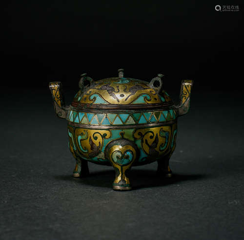 WESTERN HAN DYNASTY, TRIPOD BRONZE DING INLAID GOLD