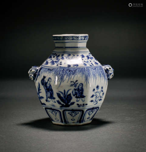 YUAN DYNASTY, BLUE AND WHITE CHARACTER VASE