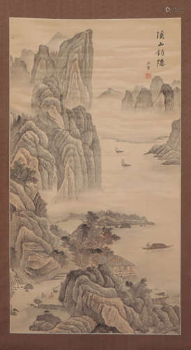 A CHINESE PAINTING OF LANDSCAPE AND FIGURES