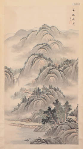 A CHINESE PAINTING DEPICTING MOUNTAIN PAVILIONS