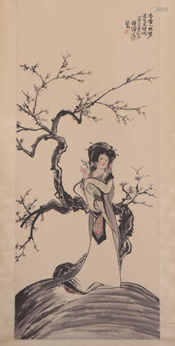 A CHINESE PAINTING OF LADY AND PLUM TREE