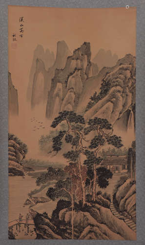 A CHINESE PAINTING OF LANDSCAPE AND FIGURES