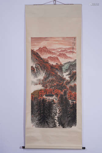 A CHINESE PAINTING OF LANDSCAPE AND FIGURES