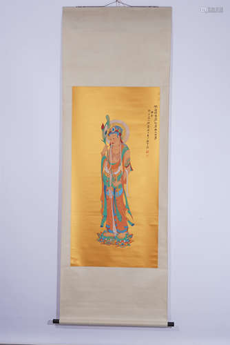 A CHINESE SCROLL PAINTING OF BUDDHA GUANYIN