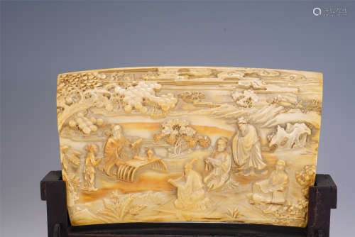 A CHINESE CARVED MAMMOTH TEETH TABLE SCREEN