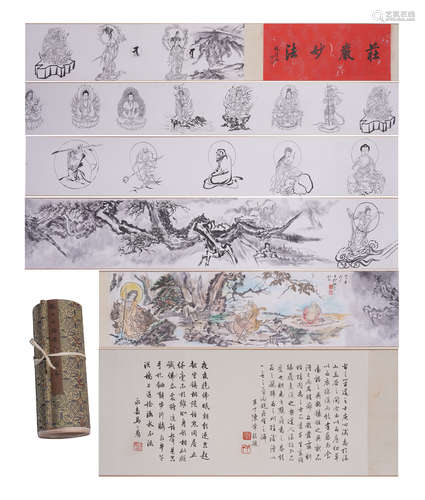 A CHINESE SCROLL PAINTING OF BUDDHIST FIGURES