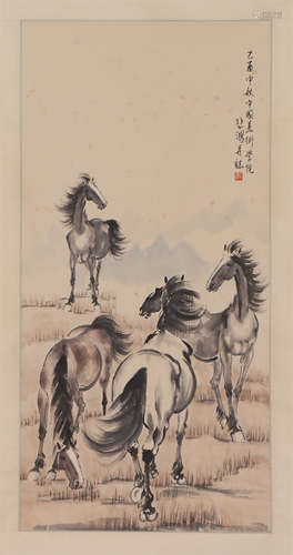 A CHINESE PAINTING OF FOUR STEEDS