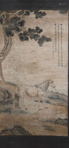 A CHINESE PAINTING OF HORSE AND TREE