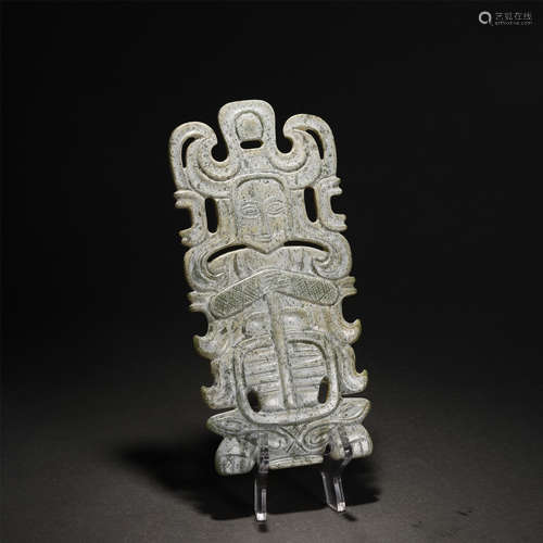 A CHINESE CARVED FIGURAL JADE BI