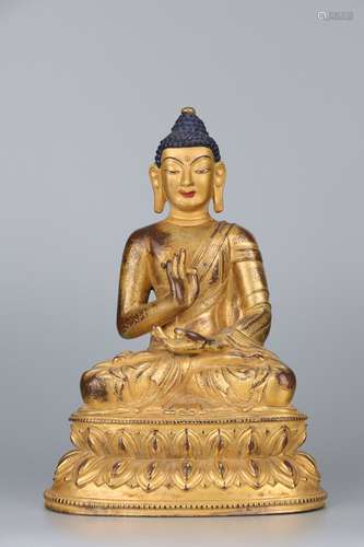 Old Collection.Gilt Copper Bodied Shakyamuni