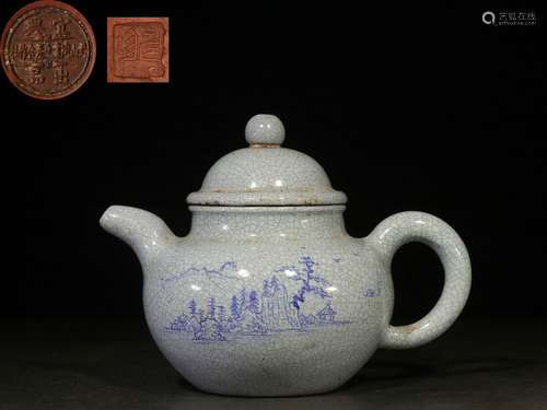 Overseas Backflow. Old Collection.  Blue-and-white Zisha Tea...